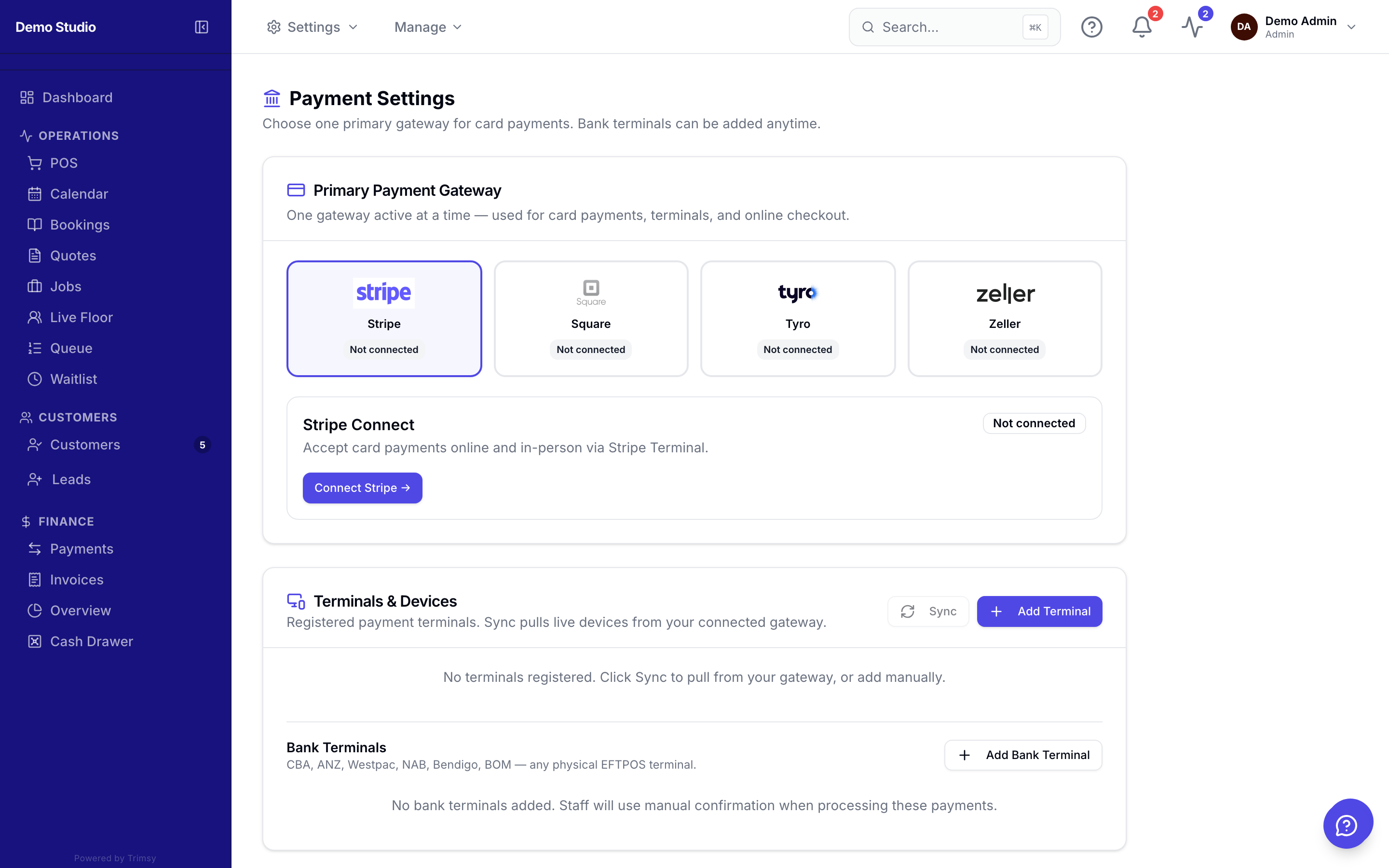 Connecting Stripe or Square
