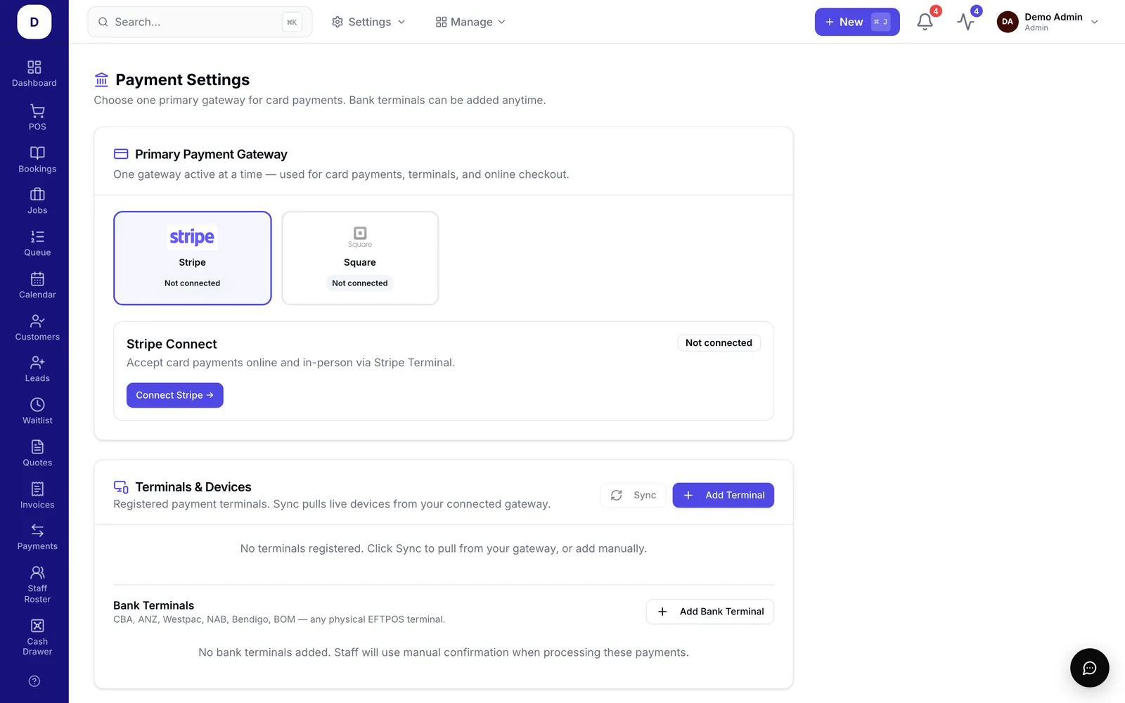 Connecting Stripe or Square